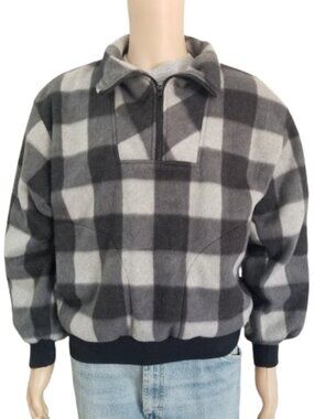 J.B. Britton Sweatshirt Plaid Half Zip Pullover Black Gray White Pockets Mens XL